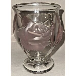 Teleflora Pink Rose Vase 6.25" Frosted Raised Floral Glass Candy Bowl